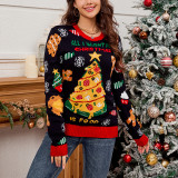 Women's Casual Loose Christmas Tree Contrast Jacquard Sweater