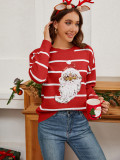 Knitting Shirt Loose Sequin Embroidery Santa Claus Holiday Striped Pullover Sweater