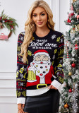 Women Autumn Winter Casual Santa Claus Jacquard Pullover Long-Sleeved Christmas Sweater
