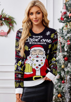 Women Autumn Winter Casual Santa Claus Jacquard Pullover Long-Sleeved Christmas Sweater
