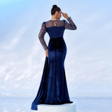 Long Sleeve Round Neck Sexy Long Mesh Sequin Formal Party Fishtail Evening Gown Bridesmaid Dresses