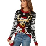 Women's Christmas Elk Jacquard Knitting Top Autumn Winter Pullover Sweater