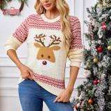 Women's Autumn Winter Sequin Embroidery Christmas Elk Pattern Sweater