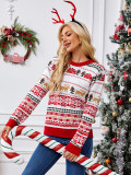Women's Autumn Winter Sequin Embroidery Christmas Elk Pattern Sweater