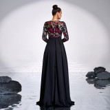 Long Sleeve Round Neck Long Sequin Formal Party Evening Dress Bridesmaid Dress
