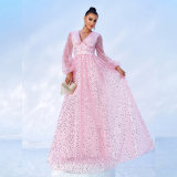 Long Sleeve V-Neck Long Sequin Formal Party Evening Dress Bridesmaid Dress