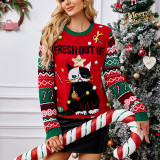 Cartoon Christmas Sweater Women's Autumn Winter Round Neck  Long Sleeve Loose Pullover Knitting Shirt