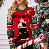 Cartoon Christmas Sweater Women's Autumn Winter Round Neck  Long Sleeve Loose Pullover Knitting Shirt