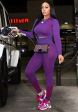 Women's Clothing Printed Yoga Sports Long Sleeve Top High Waist Trousers Two-Piece Set