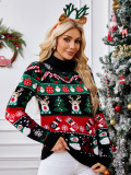 Autumn Winter  Omen's Long-Sleeved Turtleneck Pullover Snowman Christmas Sweater