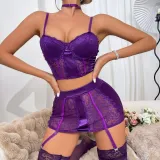 Sexy Lingerie Women's Lace Hollow Body Shaping See-Through Underwear Set
