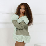 Women Pu-Leather Fur Collar Jacket and Skirt Two Piece Set