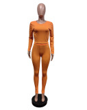 Ribbed Elastic Yoga Sports Women's Tight Slim Two Piece Pants Set