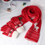 Christmas elk snowflake knitting scarf gloves hat Three-Piece