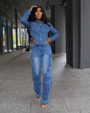 Women Casual Denim Top and Pant Two Piece Set