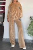 Women's Spring And Autumn Solid Color Velvet Round Neck Bat Sleeves Casual Two-Piece Pants Sets