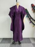 Pleated Loose Slit V-Neck Maxi Dress