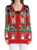 Loose Knitting Cardigan Autumn Winter Coat Women Casual Long-Sleeved Christmas Sweater