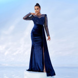 Long Sleeve Round Neck Sexy Long Mesh Sequin Formal Party Fishtail Evening Gown Bridesmaid Dresses
