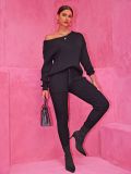 Autumn Winter Round Neck Long Sleeve Sweater Woolen Trousers Two Piece Set