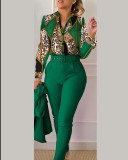 Spring Women's Clothing Long Sleeve Fashion Casual Printed Shirt High Waist Career Pants Set