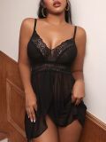 Plus Size Lace Strap Sexy Erotic See-Through Pajamas Nightdress