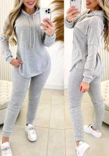 Women slit long sleeve Hoodies and Pant Two Piece Set
