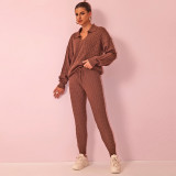 Autumn Winter Women Fashion Solid Color Sweater Trousers Knitting Two-Piece Set