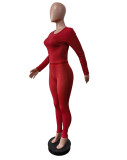Ribbed Elastic Yoga Sports Women's Tight Slim Two Piece Pants Set