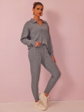 Autumn Winter Women Fashion Solid Color Sweater Trousers Knitting Two-Piece Set