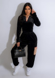 Autumn Winter Women's Clothing Printed Plaid Patchwork Velvet Long Sleeve Top Trousers Two-Piece Set