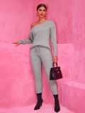 Autumn Winter Round Neck Long Sleeve Sweater Woolen Trousers Two Piece Set