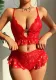 Women Red Heart Print Valentine's Day lace Bra Panties Sexy Lingerie Two Piece Set