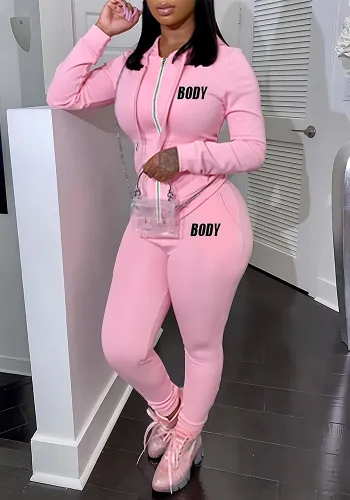 Women Letter print Casual Hoodies And Pants Sports Two Piece Set