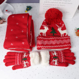 Christmas elk snowflake knitting scarf gloves hat Three-Piece