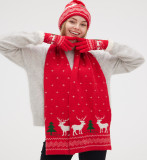 Christmas elk snowflake knitting scarf gloves hat Three-Piece