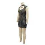 Women Beaded Patchwork Beaded Dress