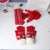Christmas elk snowflake knitting scarf gloves hat Three-Piece