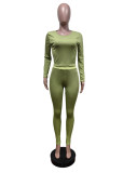 Ribbed Elastic Yoga Sports Women's Tight Slim Two Piece Pants Set