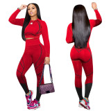 Women's Clothing Printed Yoga Sports Long Sleeve Top High Waist Trousers Two-Piece Set
