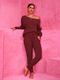 Autumn Winter Round Neck Long Sleeve Sweater Woolen Trousers Two Piece Set