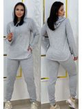 Women slit long sleeve Hoodies and Pant Two Piece Set