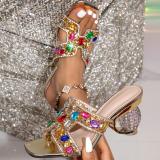 Women Rhinestone Gemstone Party Sandals High Heels Heels