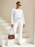 Autumn Winter Solid Color Women's Round Neck Long Sleeve Fleece Top Trousers Two Piece Set