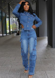 Women Casual Denim Top and Pant Two Piece Set