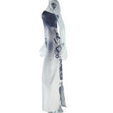 Women's Fashion Print Strapless Low Back Slit Dress