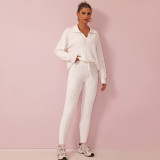Autumn Winter Women Fashion Solid Color Sweater Trousers Knitting Two-Piece Set