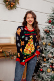 Women's Casual Loose Christmas Tree Contrast Jacquard Sweater