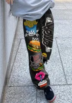 Women Ripped Print Shabby Denim Pants