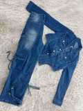 Women Casual Denim Top and Pant Two Piece Set